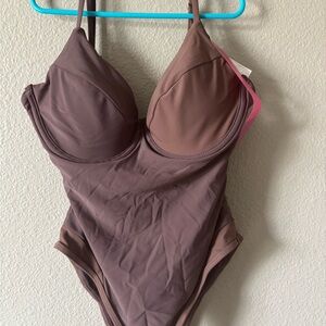 Elegant Brown One-Piece Swimsuit